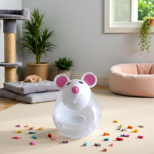 Beige Interactive Cat Toy, Mouse Shape Treat Dispenser, Food Storage Holder for Indoor Cats and Kittens, Cat Mice and Animals Toys for Pet Increases IQ Interactive & Food Dispensing