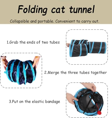3-Way Collapsible Cat Tunnel Tube Toy Black Blue - color: Black Blue