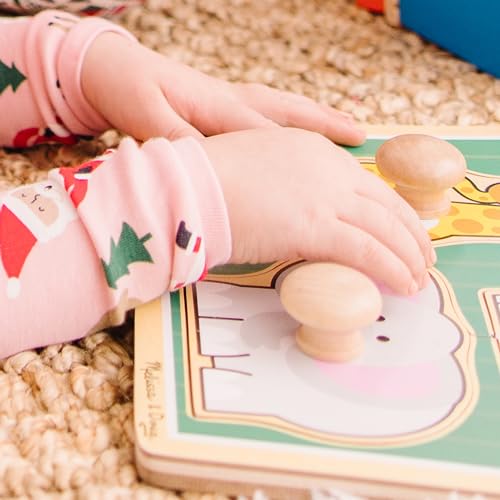 Melissa & Doug Jungle Friends Safari Animals Jumbo Knob Puzzle, Wooden Peg Puzzle for Toddlers, Educational Toy for Shape Recognition and Fine Motor Skills, Ages 1+ - size: Small (1 Puzzle), style: Safari Animals