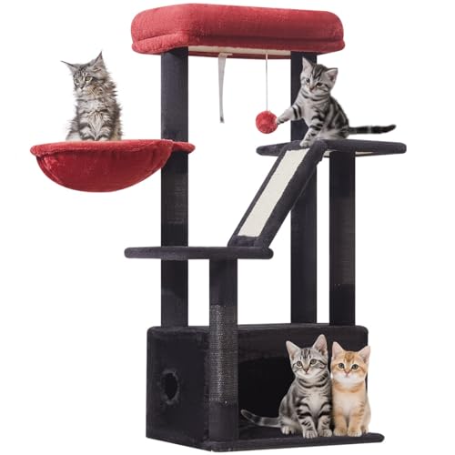 Taoqimiao Gothic Cat Tree, 38.5In Cat Tower for Indoor Cats, for Kittens - color: Black and Red, size: 38.5 Inches
