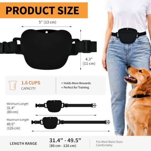 Silicone Dog Treat Pouch with Training Clicker - color: Black, size: 1 PACK