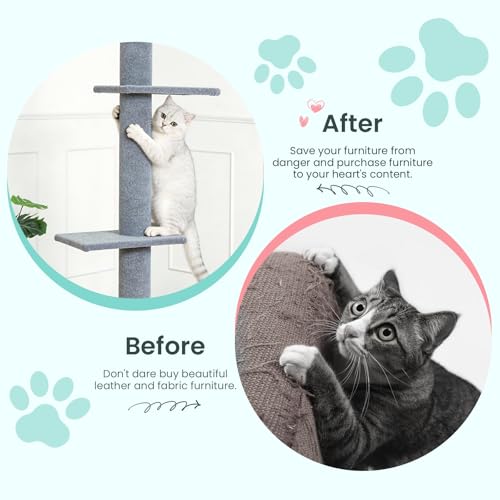 Max & Marlow 95-108" Floor to Ceiling Cat Tree for Indoor Cats, Light Grey - color: Light Grey