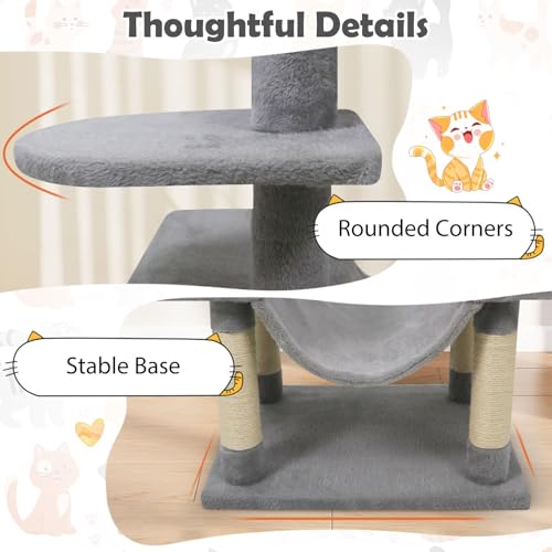 Tangkula 58 Inch Cat Tree Tower, Multi-Level Cat Tower with Sisal Scratching Posts, Padded Top Perch, Condo & Hammock, 3 Hanging Balls, Jumping Platforms for Indoor Cats (Light Gray) - color: Light Gray