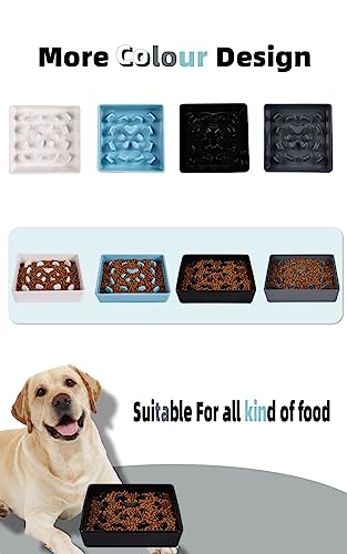 Square Slow Feeder Dog Bowls, Ceramic Fun Slow Eater Bowl for Small Medium Breed (Black) - color: Black
