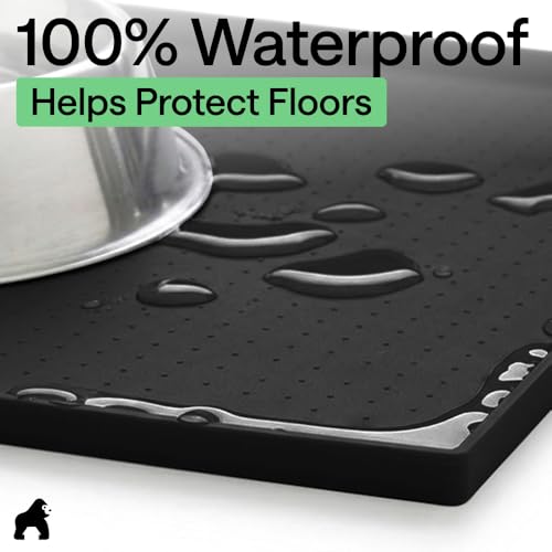 GORILLA GRIP Dog Food Mat, 100% Waterproof Silicone, 16x10 Black - color: Black, size: 16"l X 10"w