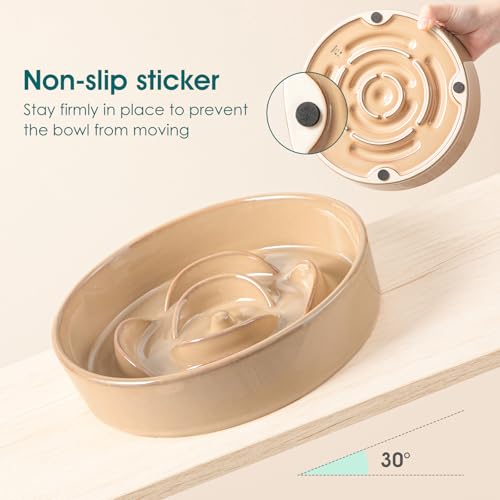 vancasso Ceramic Slow Feeder Dog Bowl, 1.5 Cup Puzzle Dish for Medium Breed - color: Khaki, size: M - 1.5 Cups