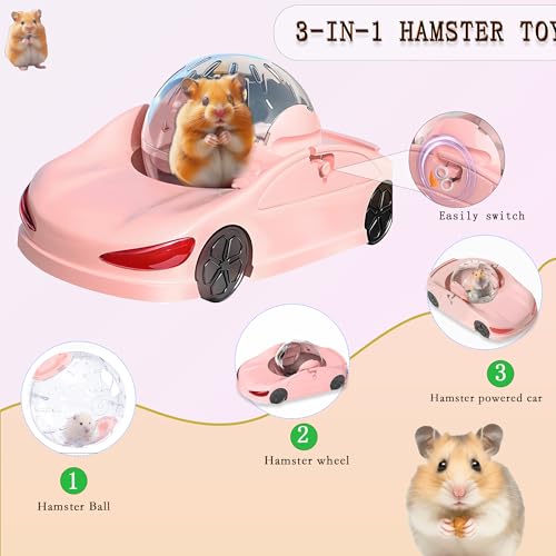4.8 Inch Hamster Ball | 3-in-1 Hamster Car Toy (Pink)