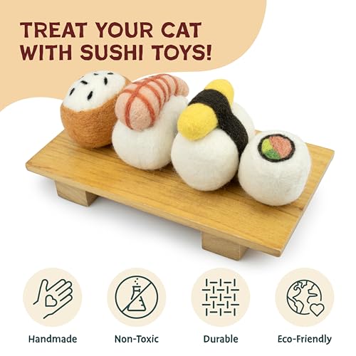Woolbuddy Wool Cat Toys (Big Sushi 4 PCS) for Indoor Cat Kitten Catnip-Free - size: Large – 4 Pcs