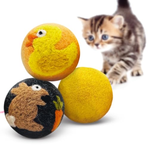 Love Ewe Wool Cat Toys Ball 3 Pack, 2-inch Duck and Bunny - color: Duck/Bunny