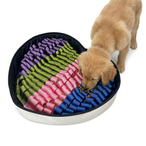 Heart Shaped Dog Snuffle Mat, 20 x 20 Inch Nylon, Velcro, Beige - color: Beige+Nylon