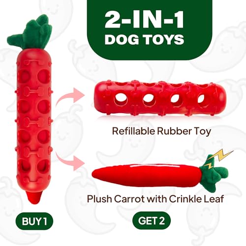 Fida 2-in-1 Puppy Teething Toys, Natural Rubber Chew Toys for Dogs, Chilly - color: Red Chilly