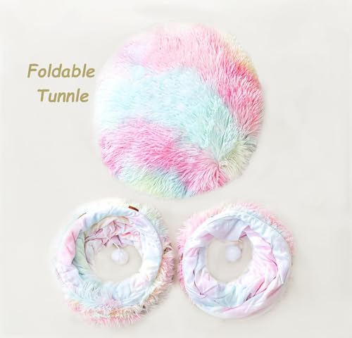 Cat Bed Tunnel Tube Toy Rainbow Plush - color: Colorful Plush