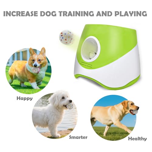 Automatic Dog Ball Launcher for Small to Medium Dogs, 2.2 Inch ETPU Dog Ball Thrower, 3 Distance Adjustable 19-39 Ft Interactive Dog Toy, Mental Stimulating Puppy Toy with 4 ETPU Balls (Light Green) - color: Light Green