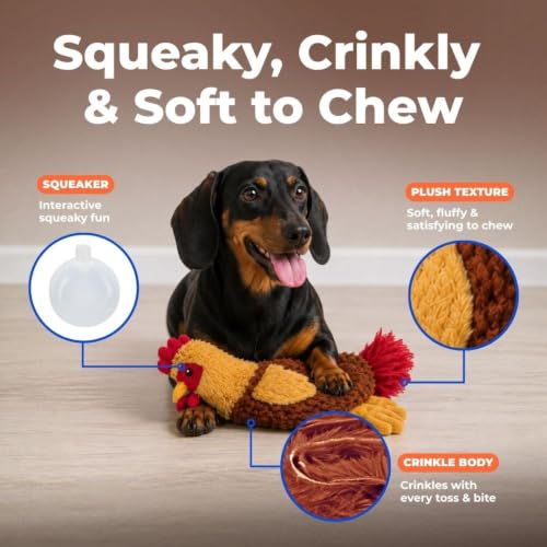 Best Pet Supplies Interactive Squeaky Dog Toy - Crinkle Chicken, Red - color: Crinkle Chicken (Wine Red), size: Large
