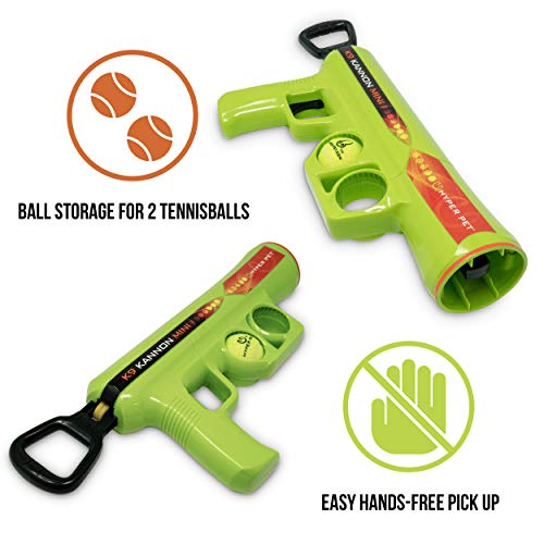 Hyper Pet MINI K9 Kannon Dog Ball Thrower Launcher for Small Dogs (Small Breeds Up To 20 Pounds), Includes 1 Hyper Pet 2 Inch Tennis Ball (Smaller than Regular Tennis Ball) - size: Mini, style: Mini Tennis Ball Launcher