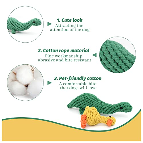 WishLotus 2Pc Dog Rope Toys, Cute Dinosaur and Yellow Duck Shaped Dog Toys for Aggressive Chewers, Cotton Dog Chew Toys for Small Medium Large Breed Teething (Dinosaur+Duck)