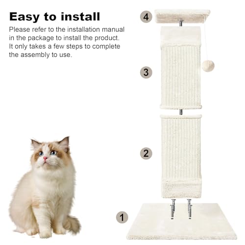 Cat Scratching Post 33 Inch for Indoor Cats, Sisal Cat Scratcher, Beige - color: Beige White