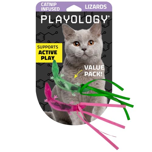 Playology Cat Toys - Catnip Infused Rubber Lizard with Ribbon, Value 2 Pack - style: Lizard 2 Pack