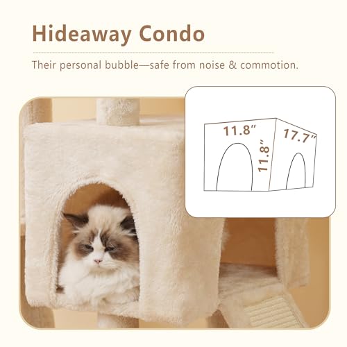 Heybly 64.2" Heavy-Duty Cat Tree for Large Cats with Wide Base HCT027M - color: Beige, size: 64.2 inch