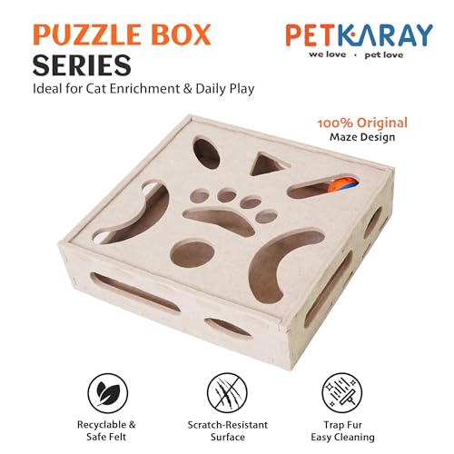 PETKARAY Felt Cat Puzzle Toy, Interactive Cat Toys for Indoor Cats, Interactive Maze for Kitten Felt Puzzle Box with Ball, Beige - color: Beige, size: Cat Puzzle Toy Box