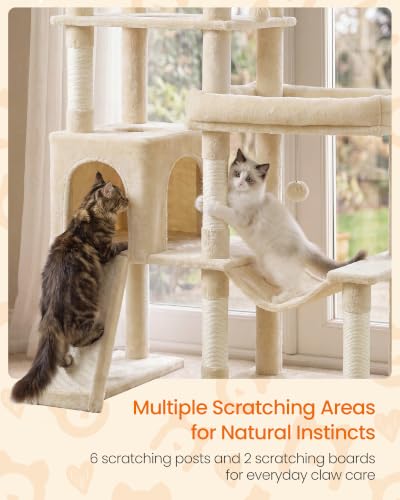 Feandrea Large Cat Tree, 79.5" Tall Sturdy Cat Tower for Indoor, Beige - color: Beige, size: 41.3"L x 17.7"W x 79.5"H