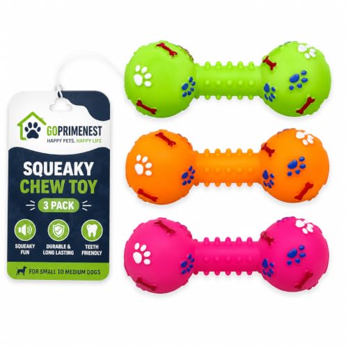 Squeaky Chew Toy for Dogs, 3 Pack, Durable Rubber Dog Toys, Dental Chew Toys, Interactive Squeaky Toy, Safe & Non-Toxic, Small to Medium Dogs