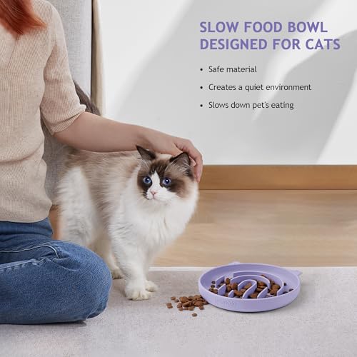 Coomazy Slow Feeder Cat Bowl Silicone Pet Puzzle Feeder for Slow Eating - color: Purple