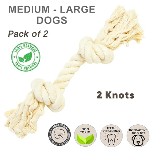 Dog Rope Toys for Large/Medium Aggressive Chewers, Tough Cotton Chew Toy, 39 Inch 5 Knots Indestructible, Tug of War Dog Pull Rope Teeth Cleaning (2 Knots (Pack of 2)) - size: 2 knots (Pack of 2)