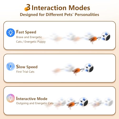 Cat Toys Ball, Smart Motion Sensor Moving Ball with 4 Sounds& 3 Speed Modes - color: White
