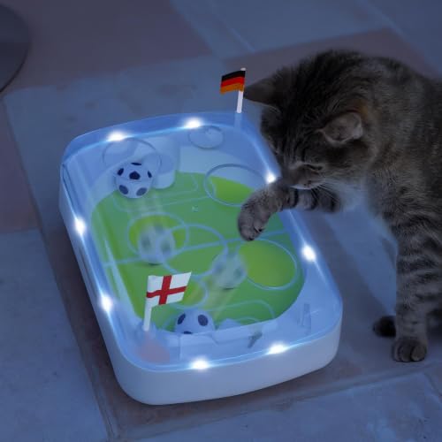 ALL FOR PAWS Interactive Cat Toy with Soccer Field Design, Automatic Moving Cat Ball with LED Lights & Catnip, Mentally Stimulating Enrichment Toy for Indoor Cats, USB Rechargeable