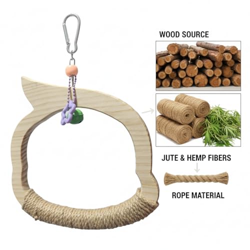 Wooden Bird Swing Toy with Rope Swing,Natural Wood Swing