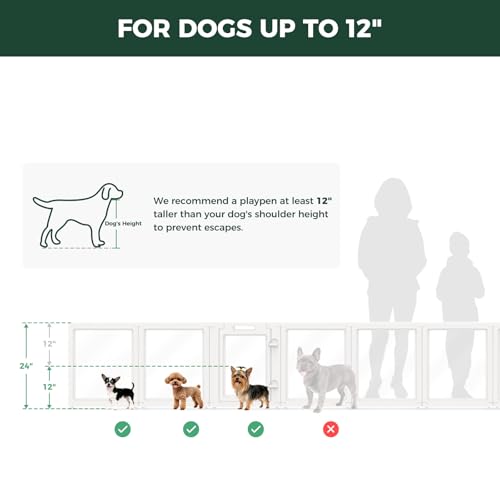 FXW AuraSpace Clear Acrylic Indoor Dog Playpen, 24" H, 16 Panels, White - color: White, size: 24"H