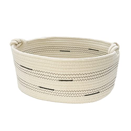 Fhiny Cotton Rope Dog Toy Basket with Handle Puppy Toys Storage Bin Small Woven Rectangle Diapers Pet Kitty Bed Perfect for Carry Pet Chew Toys Blankets Leashes Doggie Stuff - Beige M - size: B-M:15.7"×11.4"×7"