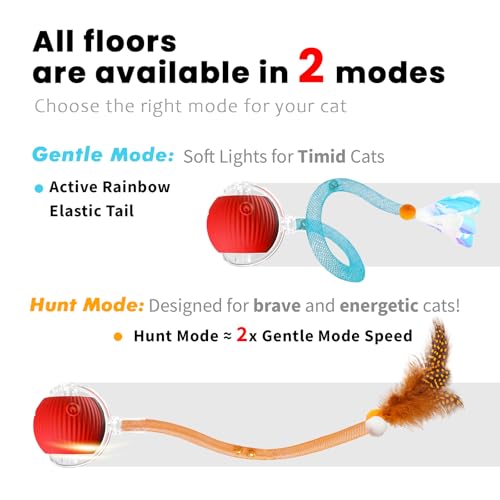 Interactive Cat Toys Ball,Automatic Cat Toy with Speedy Tail - Electric Rolling Ball for Indoor Cats, Motion-Activated Play with Elastic Mesh Tail - color: Red