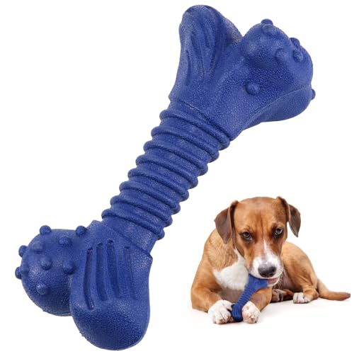 Dog Toys for Aggressive Chewers, Indestructible Chew Toys for Medium Large Dogs,Durable Rubber Dog Bones with Beef Flavor, Tough Dental Toy for Boredom Relief (Blue) - color: blue