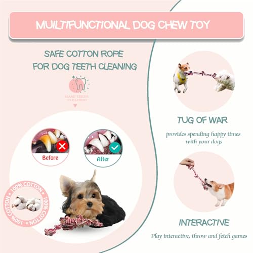 3 Pack Dog Rope Toys Puppy Teething Sturdy Cotton Chew Toy for Small Breed - color: 3 pink, size: Small