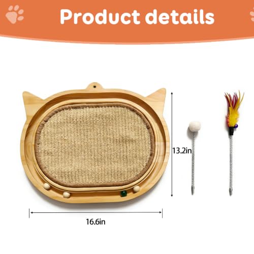 Cat Scratcher with Ball Track Feather,Sisal Scratch Pad for Cat Indoor Use,Cat Puzzle Toys Wooden Interactive Fit Kitten and Adult Cats,Indoor Entertainment Chasing Hunting Physical Exercise