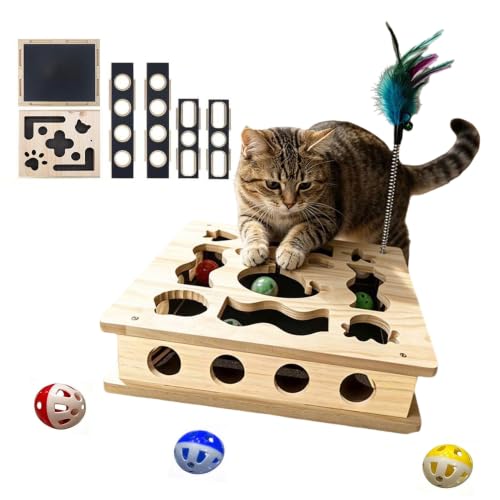 Cat Puzzle Toy,Cat Scratch Puzzle Enrichment Box,Cat Nail File Scratcher,Porous Design,Stimulate Cats Exploratory &Slow Down Eat Speed,Built in Frosted Paper,Polish Their Nail While Play - color: Style 4