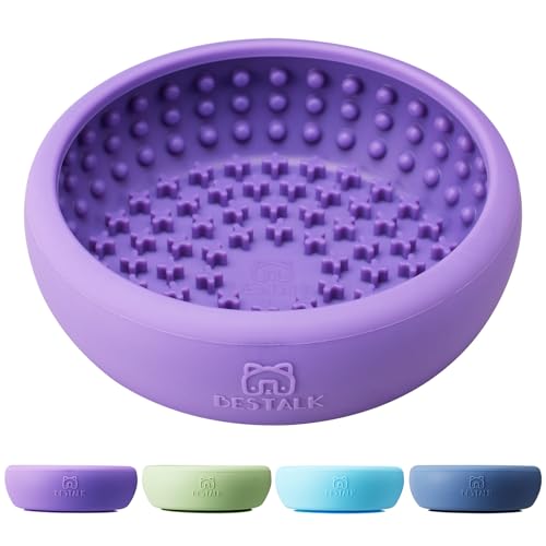 Dog Lick Bowl, Bestalk Anxiety Relief Lick Mat for Dogs, Non-Slip Freeze Licking Bowl Enrichment Puzzle Feeder for Distraction, BPA Free Silicone, Dishwasher Safe(Purple,L) - color: Purple, size: Large