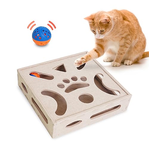 PETKARAY Felt Cat Puzzle Toy, Interactive Cat Toys for Indoor Cats, Interactive Maze for Kitten Felt Puzzle Box with Ball, Beige - color: Beige, size: Cat Puzzle Toy Box