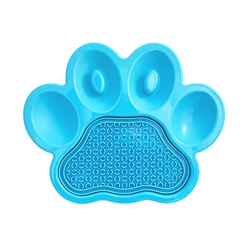 PetDreamHouse PAW 2-in-1 Slow Feeder Interactive Bowl and Removable Lick Mat Pad for Dogs, Puppies or Cats Plate Food Treats Controls Fast Eating Anti Bloating - Blue