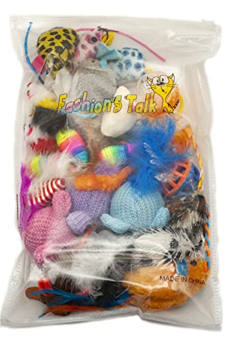 Fashion's Talk Mouse Cat Toys Mixed Bag 27 Assorted Mice Toy for Cats Kitten Catnip,Feather,Furry,Rattle,Plush,Interactive Kitty Toys - size: 27 Count Assorted Mice