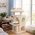 PETSITE Multi-Level Small Cat Tree, 33.5 Inches Tall with Sisal Scratching Posts, Double-Layer Condo, Side Basket, Dangling Ball and Upholstered Comfy Top Perch, Ideal for Indoor Cats (Beige) - color: Beige