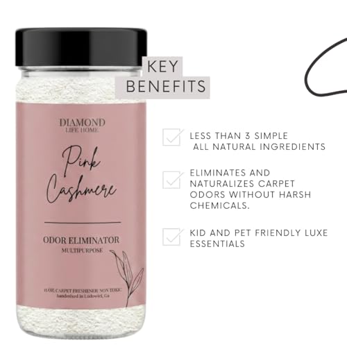 Home Pink Cashmere Carpet Deodorizer Powder, Pink Apple, Vanilla and Amber Scent, Odor Neutralizer for Carpets, Rugs and Upholstery, 15 oz