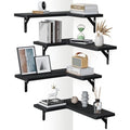 Amada Corner Floating Shelves, Paulownia Wood, Set of 4, Black - color: Black