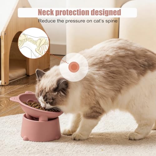 Raised Slow Feeder Cat Bowl, Silicone Elevated Tilted Cat Slow Feeder Bowl - color: Peachy Pink
