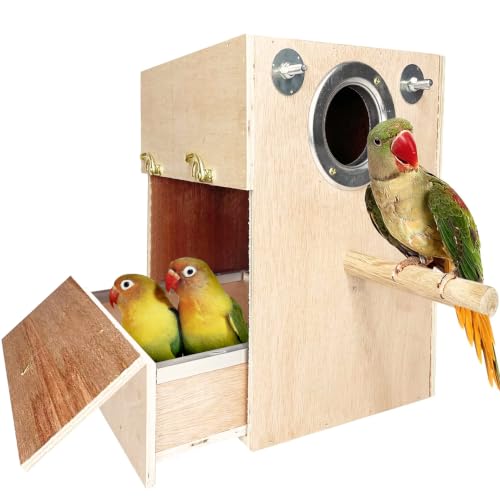 kathson Parakeet Nesting Box Wooden Bird Breeding Nest Parrots Mating House Wood Bird Aviary Budgie Cage Accessories for Cockatiel Finch Lovebirds Conure