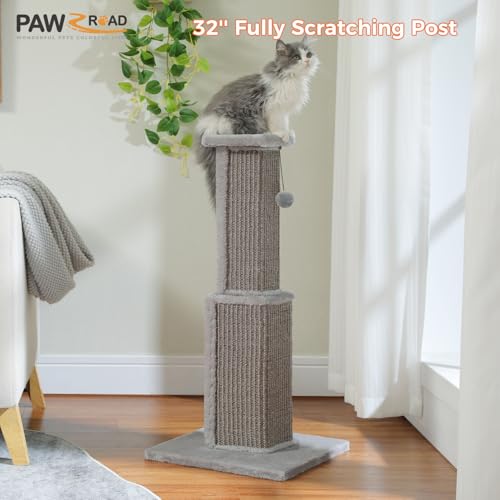 PAWZ Road Cat Scratching Post 32” Tall Square Cat Scratcher - color: Grey