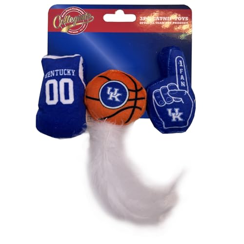 Pets First Best Plush CAT Toy - NCAA Kentucky Wildcats Complete Set of 3 Piece Cat Toys Filled with Fresh Catnip. Includes: 1 Helmet Cat Toy, 1 Football Cat Toy with Feathers, & 1 Beer Bottle. - color: Kentucky Wildcats