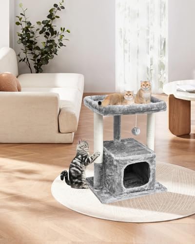 SYANDLVY 27IN Cat Tree for Indoor Cats Large Adult, Modern Activity Tower - color: Grey